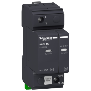Schneider Electric 16329, Acti 9 PRD1 25r, Kartuşlu Tip, AG Parafudr, 1 Kutup, Tip 1+Tip 2, B ve C Sınıfı, 25 kA