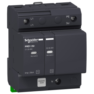 Schneider Electric 16330, Acti 9 PRD1 25r, Kartuşlu Tip, AG Parafudr, 1 Kutup+Nötr, Tip 1+Tip 2, B ve C Sınıfı, 100 kA