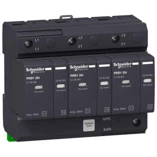 Schneider Electric 16331, Acti 9 PRD1 25r, Kartuşlu Tip, AG Parafudr, 3 Kutup, Tip 1+Tip 2, B ve C Sınıfı, 25 kA