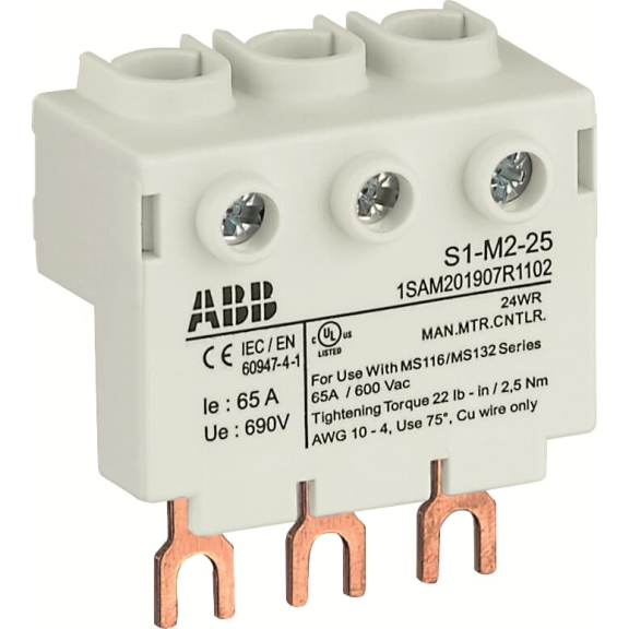 ABB 1SAM201907R1102, S1-M2-25, MS116-MS132-MO132 Motor Koruma Şalteri için Besleme Terminali, 65 Amper, Yüksek Tip