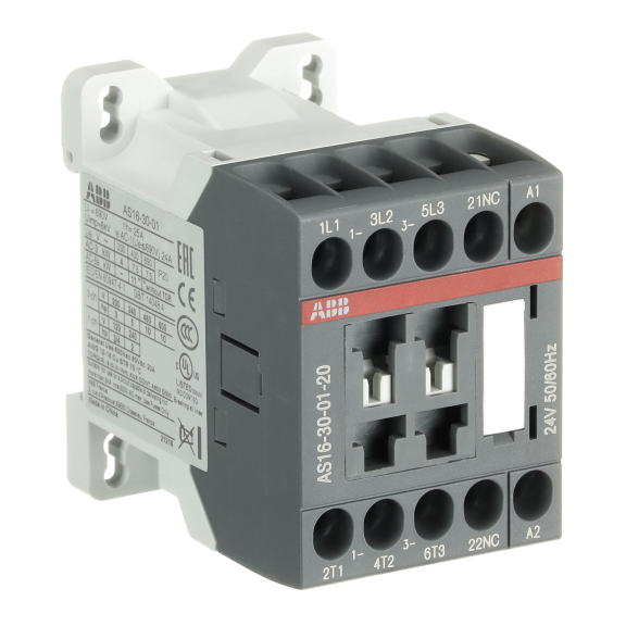 ABB 1SBL121001R2001, AS16-30-01, AS Serisi, 16 Amper, 7.5 kW, 3 Kutuplu, Mini Kontaktör, 24 Volt AC, 1NK