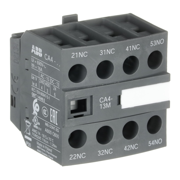 ABB 1SBN010140R1113, CA4-13M, AF Serisi, AF09-AF16-30-10 Kontatörler İçin Yardımcı Kontak Blok, 1NA+3NK
