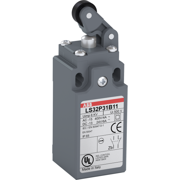ABB 1SBV010331R1211, LS32P31B11, Komple Plastik Nihayet Şalteri, Doğrusal Hareketli Kafa, Yatay Yönde Hareketli Termoplastik Makaralı Kol, 1NA+1NK