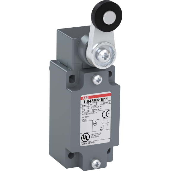 ABB 1SBV011141R1211, LS40M41B11, Komple Metal Nihayet Şalteri, Açısal Hareketli Kafa, Termoplastik Makaralı Pim, 1NA+1NK