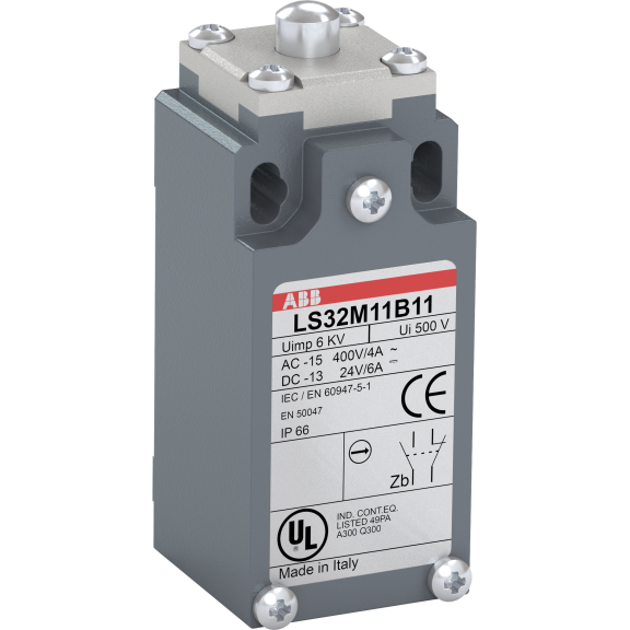 ABB 1SBV011911R1211, LS32M11B11, Komple Metal Nihayet Şalteri, Doğrusal Hareketli Kafa, Metal Pim, 1NA+1NK