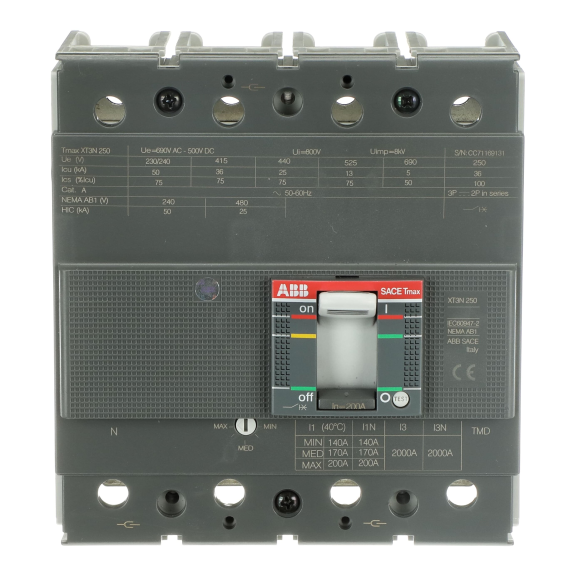 ABB 1SDA068069R1, Tmax XT, 140-200 Amper, 4 Kutuplu, 36 kA, Kompakt Şalter, XT3N 250, TMD, In=200A, 4p