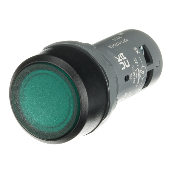 ABB 1SFA619100R1112, CP1-11G-10, Kompakt Seri, Yeşil, Monoblok Işıklı Yaylı Düz Kafalı Buton, 24 Volt AC/DC, 1NA, 22mm