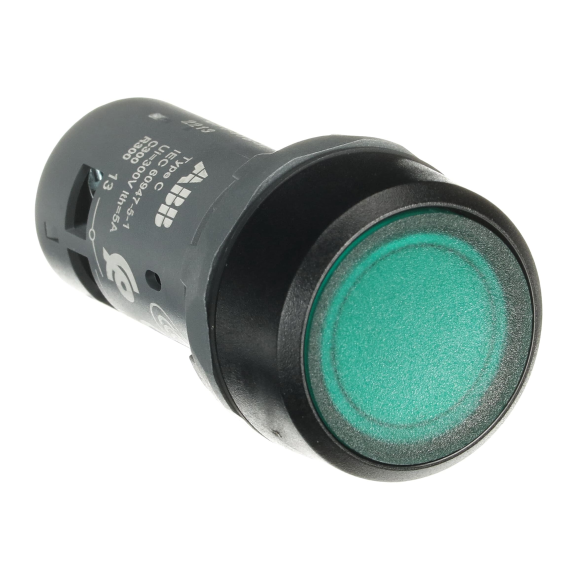 ABB 1SFA619100R1112, CP1-11G-10, Kompakt Seri, Yeşil, Monoblok Işıklı Yaylı Düz Kafalı Buton, 24 Volt AC/DC, 1NA, 22mm