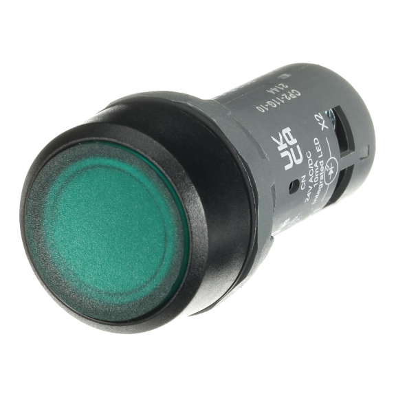 ABB 1SFA619101R1112, CP2-11G-10, Kompakt Seri, Yeşil, Monoblok Işıklı Kalıcı Düz Kafalı Buton, 24 Volt AC/DC, 1NA, 22mm