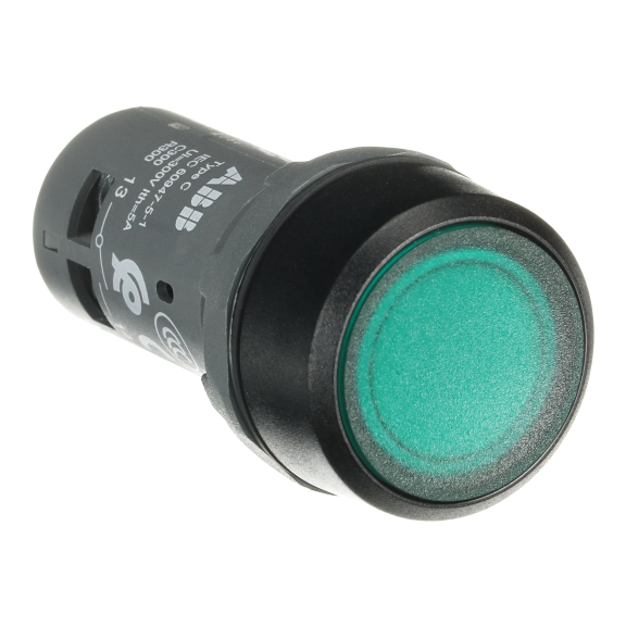 ABB 1SFA619101R1112, CP2-11G-10, Kompakt Seri, Yeşil, Monoblok Işıklı Kalıcı Düz Kafalı Buton, 24 Volt AC/DC, 1NA, 22mm