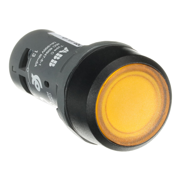 ABB 1SFA619101R1113, CP2-11Y-10, Kompakt Seri, Sarı, Monoblok Işıklı Kalıcı Düz Kafalı Buton, 24 Volt AC/DC, 1NA, 22mm