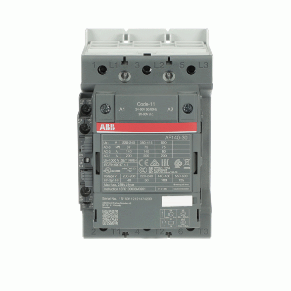 ABB 1SFL447001R1111, AF140-30-11, AF Serisi, 140 Amper, 75 kW, 3 Kutuplu, Kontaktör, 24-60 Volt AC/DC, 1NA+1NK
