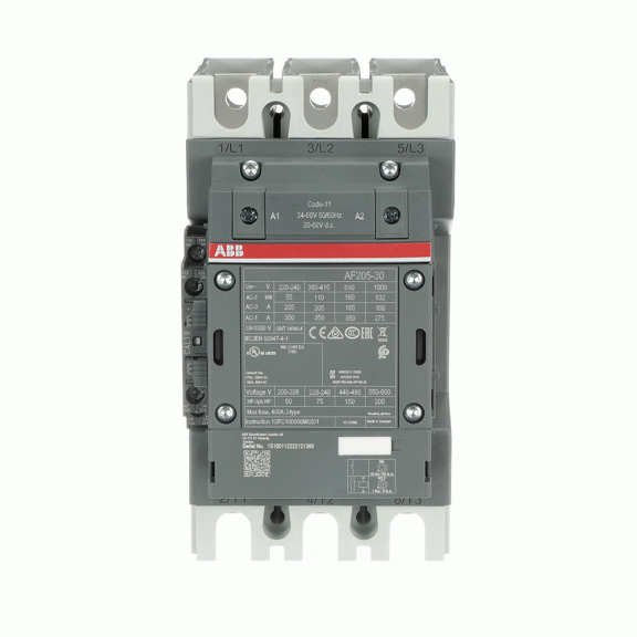 ABB 1SFL527002R1111, AF205-30-11, AF Serisi, 205 Amper, 110 kW, 3 Kutuplu, Kontaktör, 24-60 Volt AC/DC, 1NA+1NK