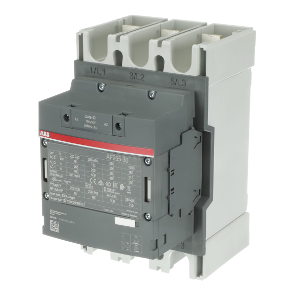 ABB 1SFL547002R1311, AF265-30-11, AF Serisi, 265 Amper, 140 kW, 3 Kutuplu, Kontaktör, 100-250 Volt AC/DC, 1NA+1NK