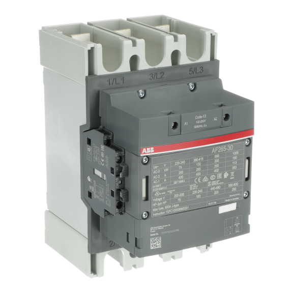 ABB 1SFL547002R1311, AF265-30-11, AF Serisi, 265 Amper, 140 kW, 3 Kutuplu, Kontaktör, 100-250 Volt AC/DC, 1NA+1NK
