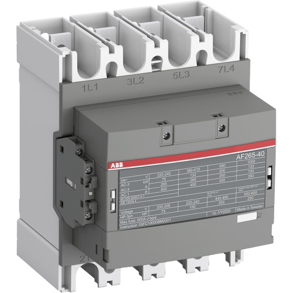 ABB 1SFL547102R1111, AF265-40-11, AF Serisi, 265 Amper AC-3, 400 Amper AC-1, 4 Kutuplu, Kontaktör, 24-60 Volt AC/DC, 1NA+1NK