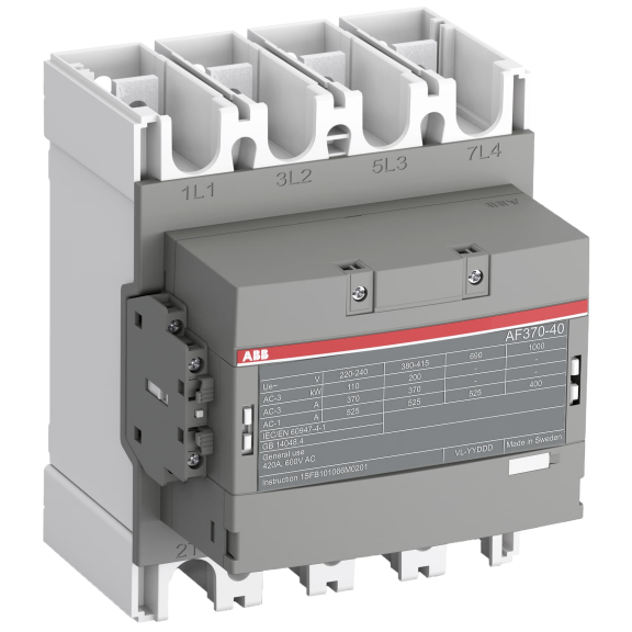 ABB 1SFL607102R1111, AF370-40-11, AF Serisi, 370 Amper AC-3, 525 Amper AC-1, 4 Kutuplu, Kontaktör, 24-60 Volt AC/DC, 1NA+1NK