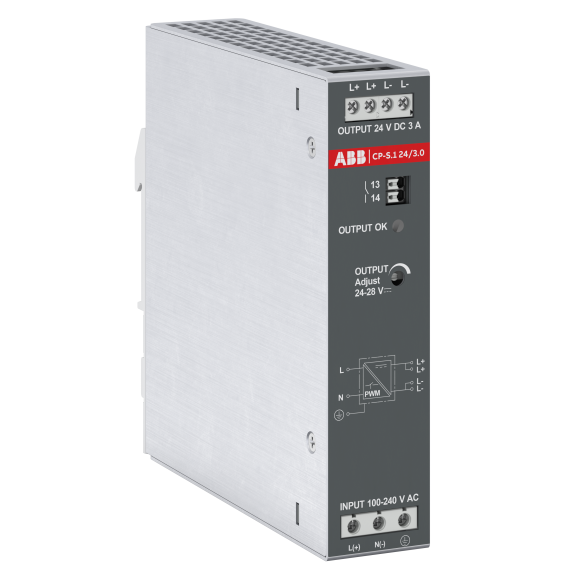 ABB 1SVR320361R1000, CP-S.1 24/3.0, 72 W, 3 Amper, 24 Volt DC, Ray Tipi Güç Kaynağı, Monofaze 100-240 Volt AC Giriş Gerilimi