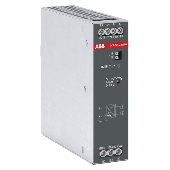 ABB 1SVR320561R1000, CP-S.1 24/5.0, 120 W, 5 Amper, 24 Volt DC, Ray Tipi Güç Kaynağı, Monofaze 100-240 Volt AC Giriş Gerilimi