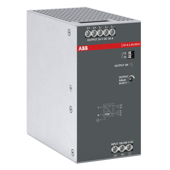 ABB 1SVR320761R1000, CP-S.1 24/20.0, 480 W, 20 Amper, 24 Volt DC, Ray Tipi Güç Kaynağı, Monofaze 100-240 Volt AC Giriş Gerilimi