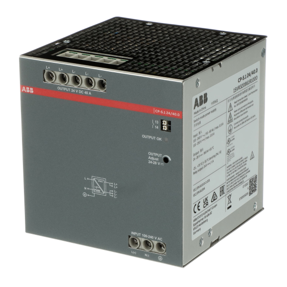 ABB 1SVR320861R1000, CP-S.1 24/40.0, 960 W, 40 Amper, 24 Volt DC, Ray Tipi Güç Kaynağı, Monofaze 100-240 Volt AC Giriş Gerilimi