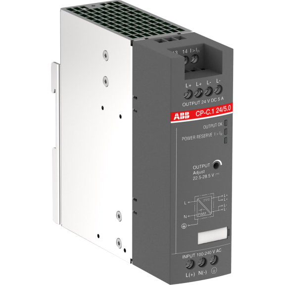 ABB 1SVR360563R1001, CP-C.1 24/5.0, 120 W, 5 Amper, 24 Volt DC, Ray Tipi Güç Kaynağı, Monofaze 100-240 Volt AC Giriş Gerilimi
