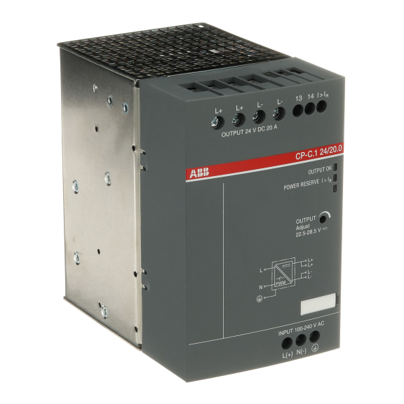 ABB 1SVR360763R1001, CP-C.1 24/20.0, 480 W, 20 Amper, 24 Volt DC, Ray Tipi Güç Kaynağı, Monofaze 100-240 Volt AC Giriş Gerilimi