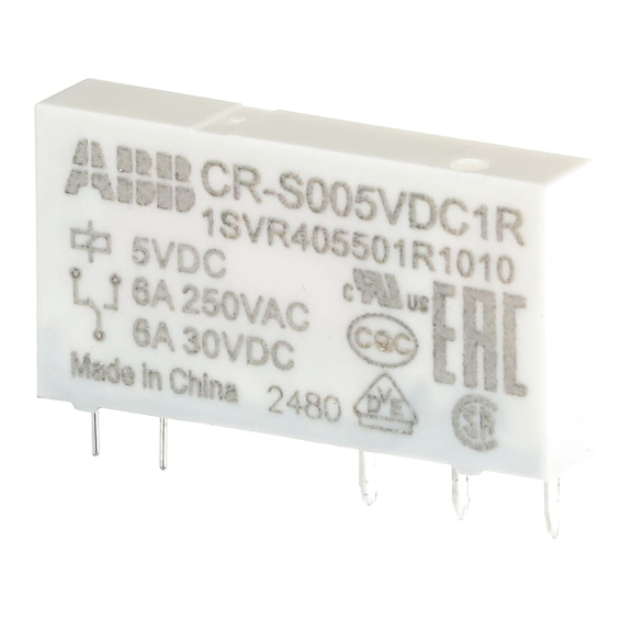 ABB 1SVR405501R1010, CR-S005VDC1R, Slim Röleler için Yedek Röle, 6 Amper, 5 Volt DC, 1 K/A Kontaklı