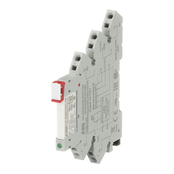 ABB 1SVR405541R7210, CR-S230VADC1CRZ, 6 Amper, 230 Volt AC/DC, 1 K/A Kontaklı, Slim Röle, LED’li, Koruma Devreli, Yay Bağlantılı