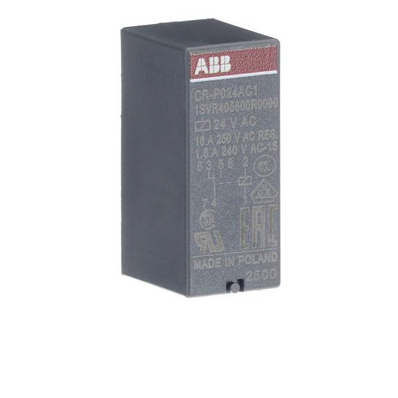 ABB 1SVR405600R0000, CR-P024AC1, 16 Amper, 24 Volt AC, 1 K/A Kontaklı, 5 Pinli, Soketli Röle