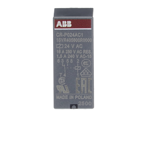 ABB 1SVR405600R0000, CR-P024AC1, 16 Amper, 24 Volt AC, 1 K/A Kontaklı, 5 Pinli, Soketli Röle