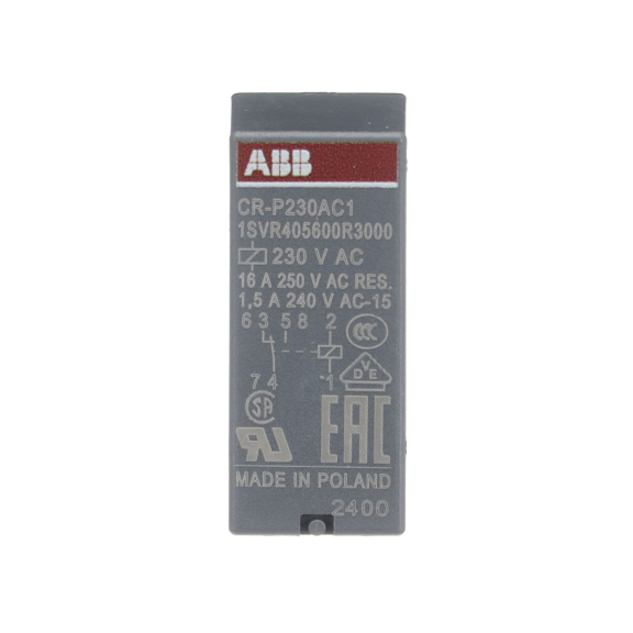 ABB 1SVR405600R3000, CR-P230AC1, 16 Amper, 230 Volt AC, 1 K/A Kontaklı, 5 Pinli, Soketli Röle