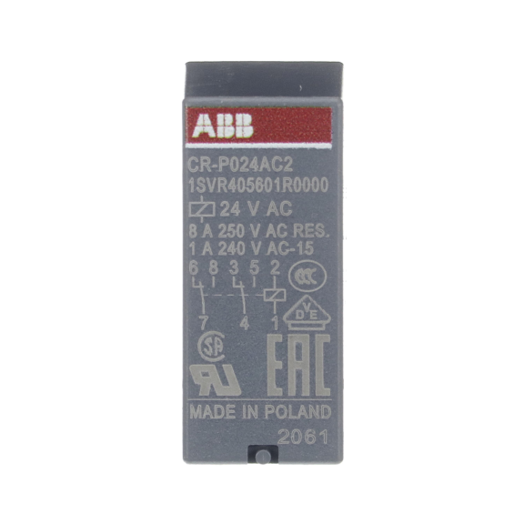 ABB 1SVR405601R0000, CR-P024AC2, 8 Amper, 24 Volt AC, 2 K/A Kontaklı, 8 Pinli, Soketli Röle