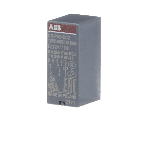 ABB 1SVR405601R1000, CR-P024DC2, 8 Amper, 24 Volt DC, 2 K/A Kontaklı, 8 Pinli, Soketli Röle