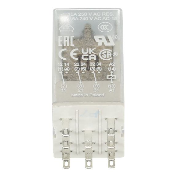 ABB 1SVR405612R1000, CR-M024DC3, 10 Amper, 24 Volt DC, 3 K/A Kontaklı, 11 Pinli, Soketli Röle, Test Butonlu