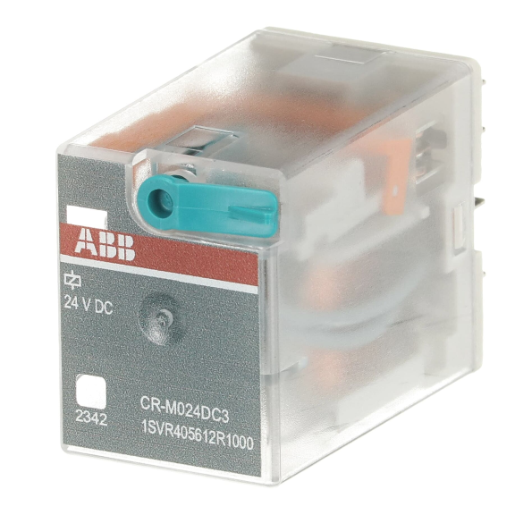 ABB 1SVR405612R1000, CR-M024DC3, 10 Amper, 24 Volt DC, 3 K/A Kontaklı, 11 Pinli, Soketli Röle, Test Butonlu