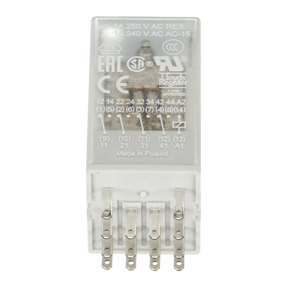 ABB 1SVR405613R3000, CR-M230AC4, 6 Amper, 230 Volt AC, 4 K/A Kontaklı, 14 Pinli, Soketli Röle, Test Butonlu