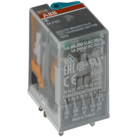 ABB 1SVR405613R6000, CR-M048DC4, 6 Amper, 48 Volt DC, 4 K/A Kontaklı, 14 Pinli, Soketli Röle, Test Butonlu