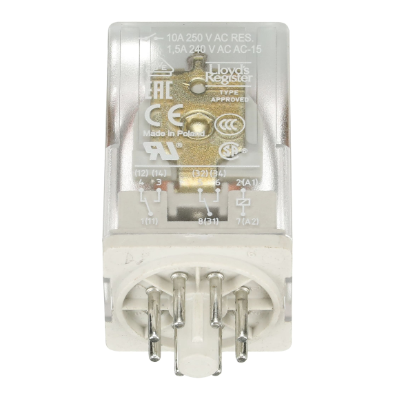 ABB 1SVR405621R0000, CR-U024AC2, 10 Amper, 24 Volt AC, 2 K/A Kontaklı, 8 Silindirik Pinli, Soketli Röle, Test Butonlu