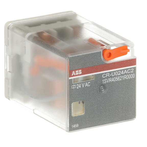 ABB 1SVR405621R0000, CR-U024AC2, 10 Amper, 24 Volt AC, 2 K/A Kontaklı, 8 Silindirik Pinli, Soketli Röle, Test Butonlu