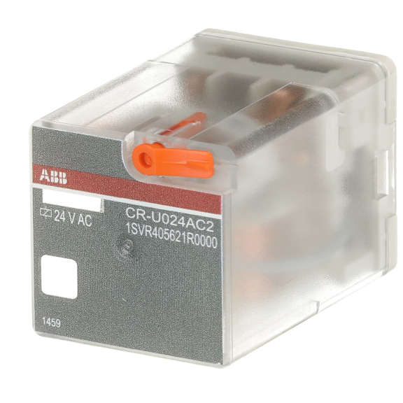 ABB 1SVR405621R0000, CR-U024AC2, 10 Amper, 24 Volt AC, 2 K/A Kontaklı, 8 Silindirik Pinli, Soketli Röle, Test Butonlu