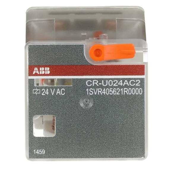 ABB 1SVR405621R0000, CR-U024AC2, 10 Amper, 24 Volt AC, 2 K/A Kontaklı, 8 Silindirik Pinli, Soketli Röle, Test Butonlu