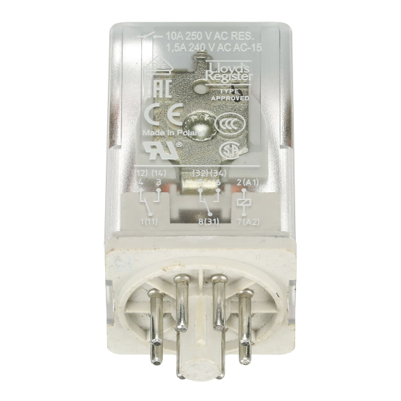 ABB 1SVR405621R3000, CR-U230AC2, 10 Amper, 230 Volt AC, 2 K/A Kontaklı, 8 Silindirik Pinli, Soketli Röle, Test Butonlu