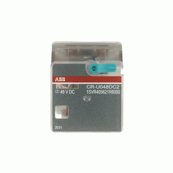 ABB 1SVR405621R6000, CR-U048DC2, 10 Amper, 48 Volt DC, 2 K/A Kontaklı, 8 Silindirik Pinli, Soketli Röle, Test Butonlu