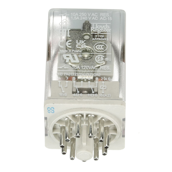 ABB 1SVR405622R0000, CR-U024AC3, 10 Amper, 24 Volt AC, 3 K/A Kontaklı, 11 Silindirik Pinli, Soketli Röle, Test Butonlu