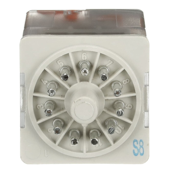 ABB 1SVR405622R0000, CR-U024AC3, 10 Amper, 24 Volt AC, 3 K/A Kontaklı, 11 Silindirik Pinli, Soketli Röle, Test Butonlu