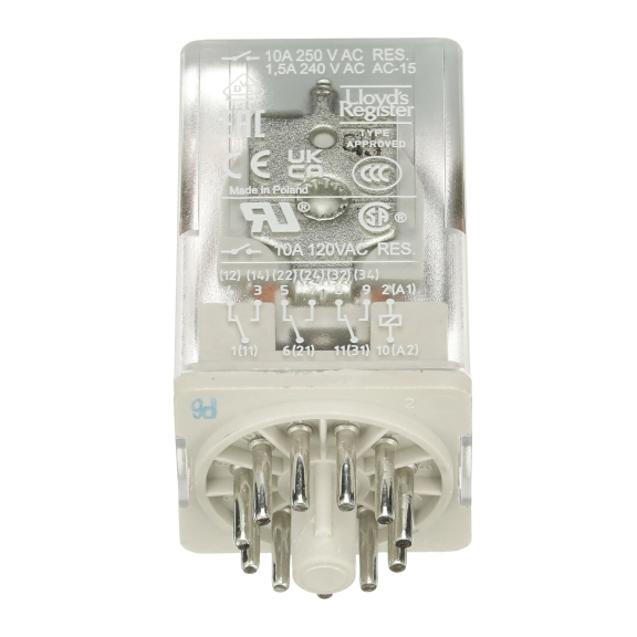 ABB 1SVR405622R1000, CR-U024DC3, 10 Amper, 24 Volt DC, 3 K/A Kontaklı, 11 Silindirik Pinli, Soketli Röle, Test Butonlu