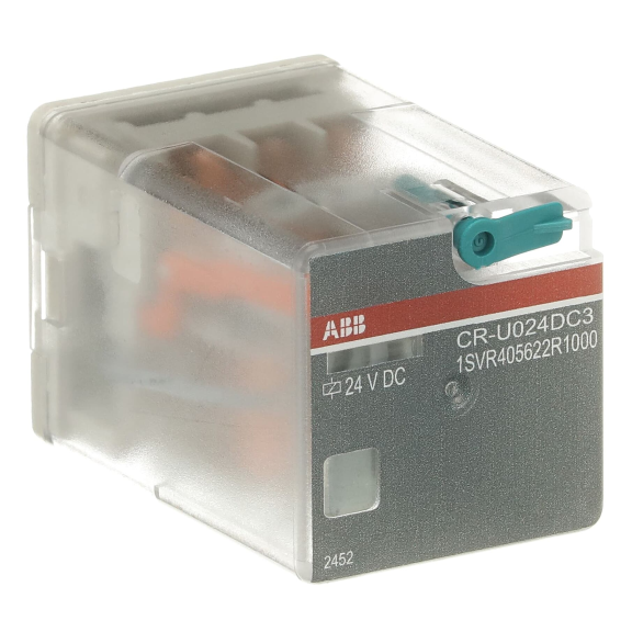 ABB 1SVR405622R1000, CR-U024DC3, 10 Amper, 24 Volt DC, 3 K/A Kontaklı, 11 Silindirik Pinli, Soketli Röle, Test Butonlu