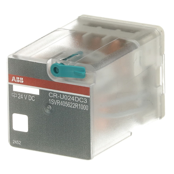 ABB 1SVR405622R1000, CR-U024DC3, 10 Amper, 24 Volt DC, 3 K/A Kontaklı, 11 Silindirik Pinli, Soketli Röle, Test Butonlu