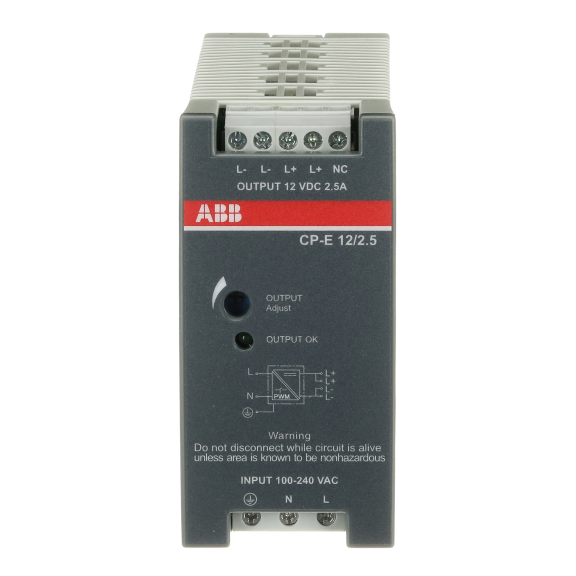 ABB 1SVR427032R1000, CP-E 12/2.5, 30 W, 2.5 Amper, 12 Volt DC, Ray Tipi Güç Kaynağı, Monofaze 100-240 Volt AC Giriş Gerilimi